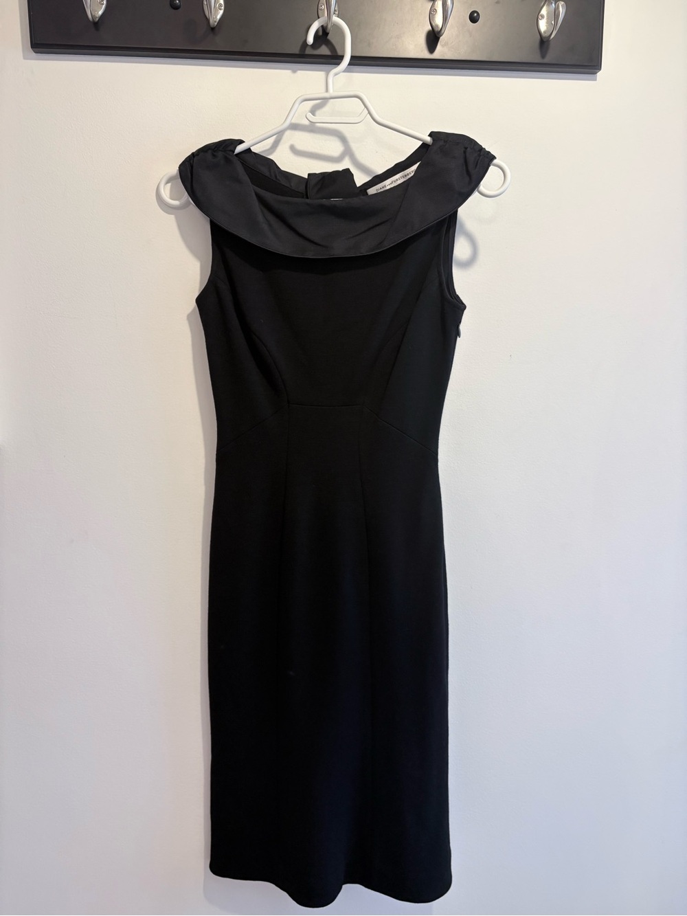 Diane Von Furstenberg Black Midi Sheath Dress with Folded Collar